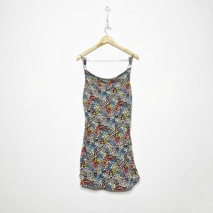 ROW A Ditsy Floral Cowlneck Spaghetti Strap mini dress 90s lined womens XS